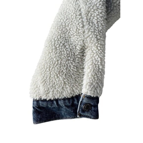 Levi’s Women's Sz L Pieced Sherpa Ex-Boyfriend Blue Trucker Jacket - Picture 12 of 15